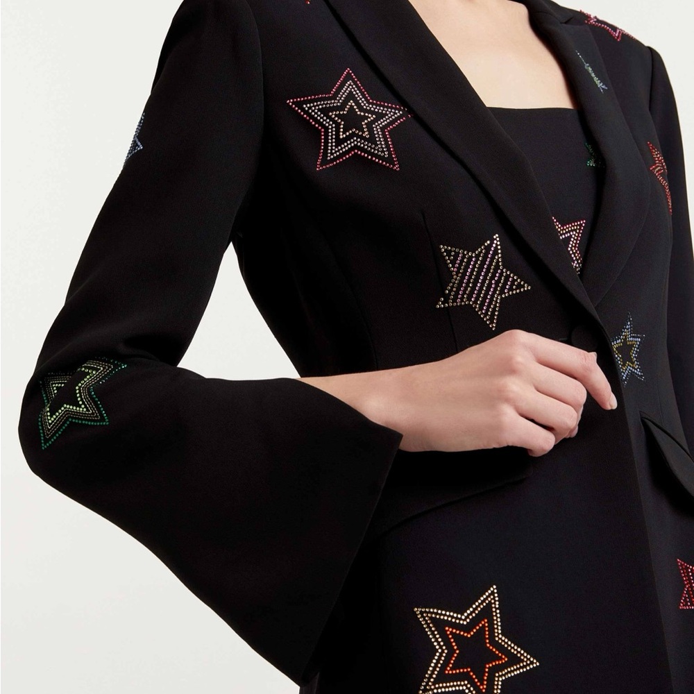 Cinq à Sept Black Blazer with multi - colored Rhinestone Star Embellishments - Picture 3 of 11
